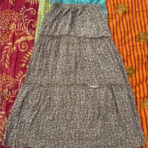 Lazy Sundays Floral Tiered Maxi Skirt in Brown, Size Small